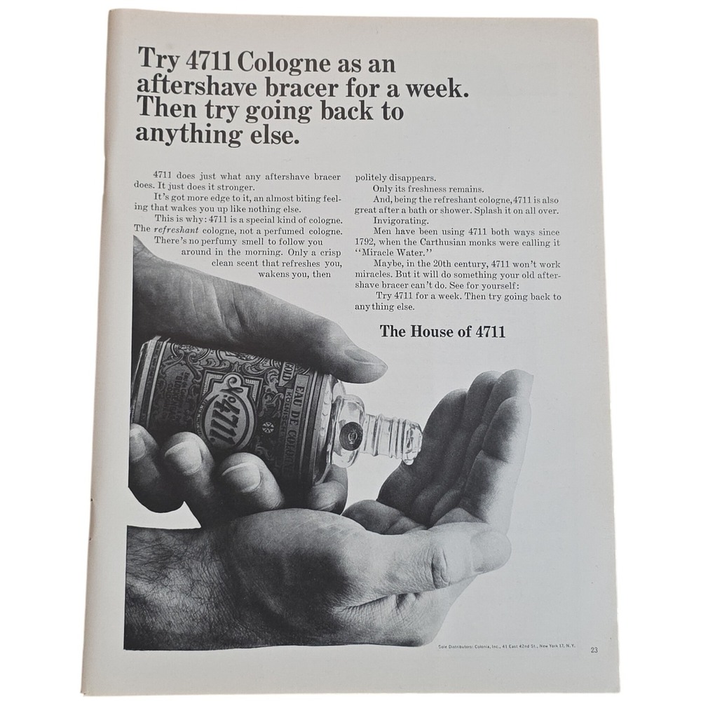 Vintage 4711 Cologne Print Ad, Aftershave Bracer, The House of 4711, 1960s